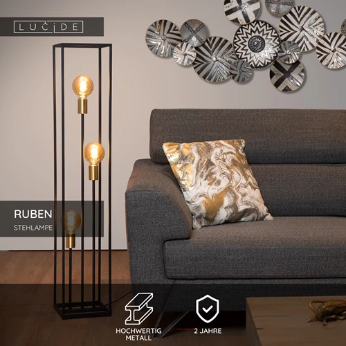 Lucide RUBEN - Stehlampe - 3xE27 - Schwarz - USP